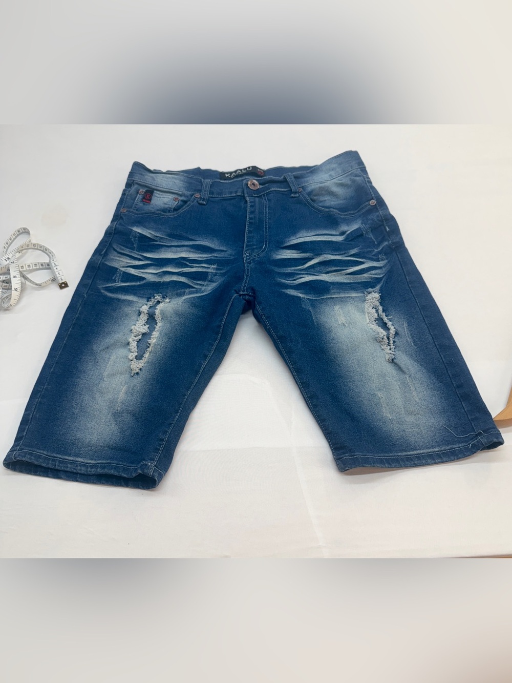 Men's Ripped Dark Blue Denim Shorts - Casual Straight Fit